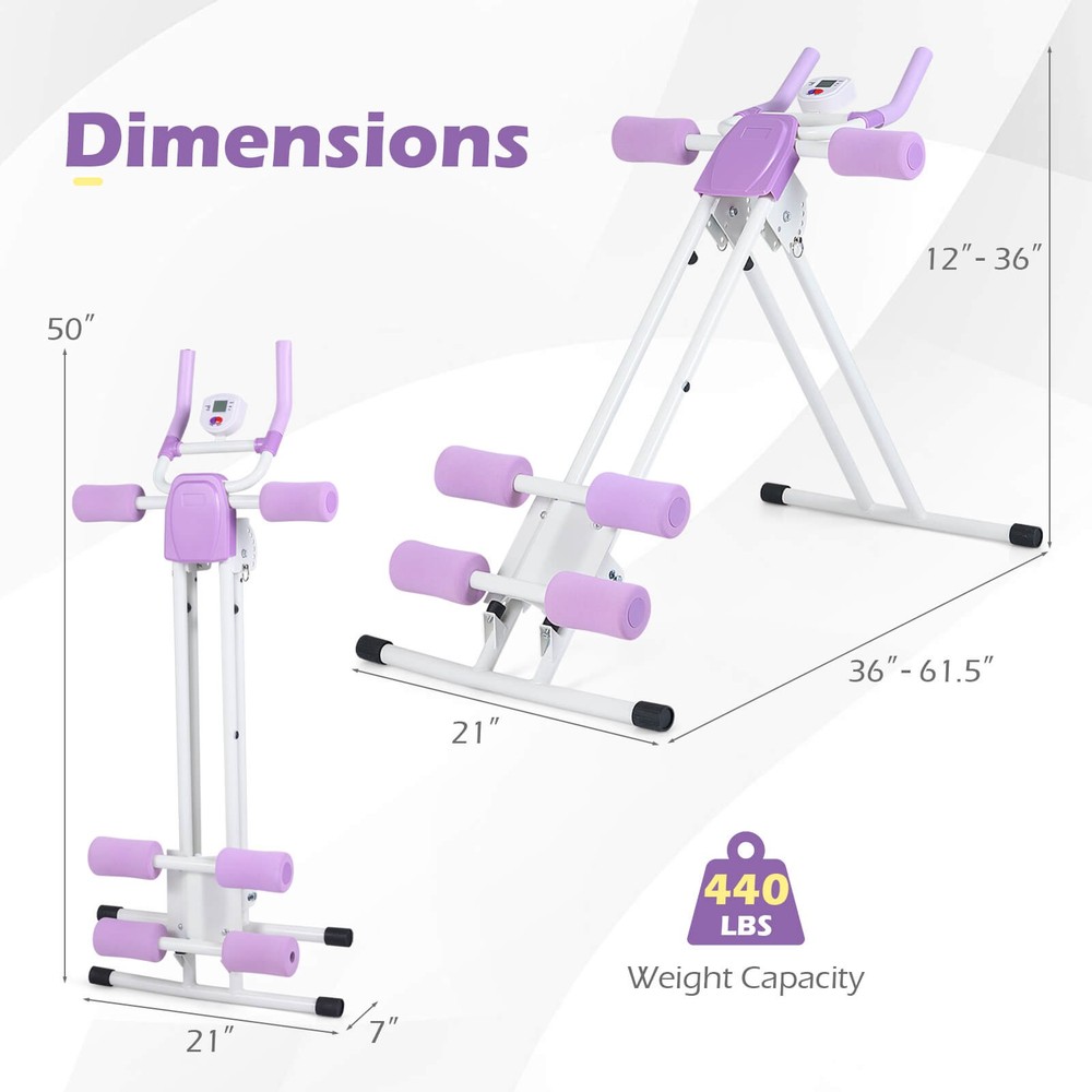 Folding Ab Machine, Adjustable Ab Trainer w/6 Inclined Angles & LCD Display