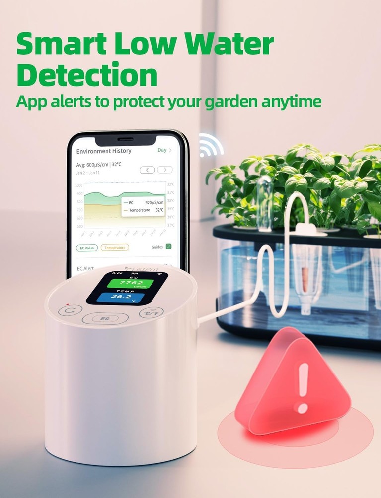 LetPot Smart Hydroponic EC Meter ECT, Wi-Fi App, EC Probe, Power Adapter