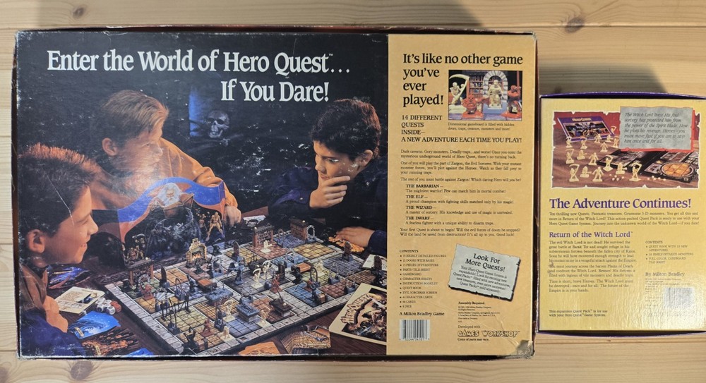 HeroQuest MB Board Game System + Witch Lord Quest Pack both 100% Complete 1990