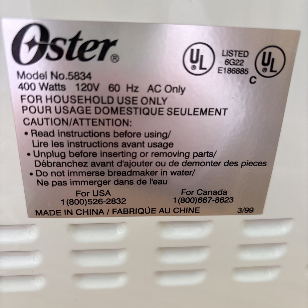 Mint! Gently Used Oster ExpressBake Bread Machine Model 5834 Tested!!