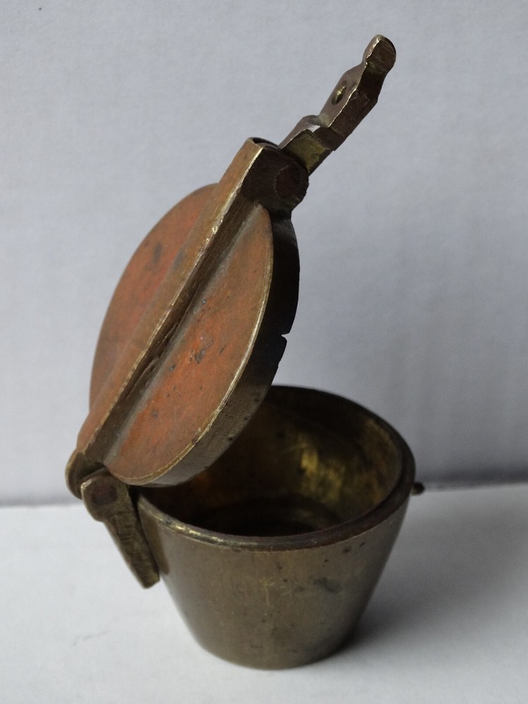 Antique (~18th c) Spanish Solid Brass Lidded Case, for Nested Weigth Set Medical