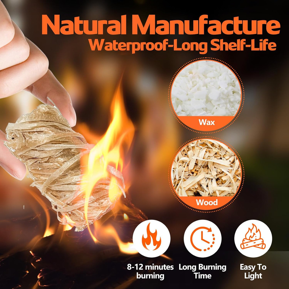 72PCS Fire Starters for Campfires Grill BBQ Camping Fireplace Fire Pit, Quick Li