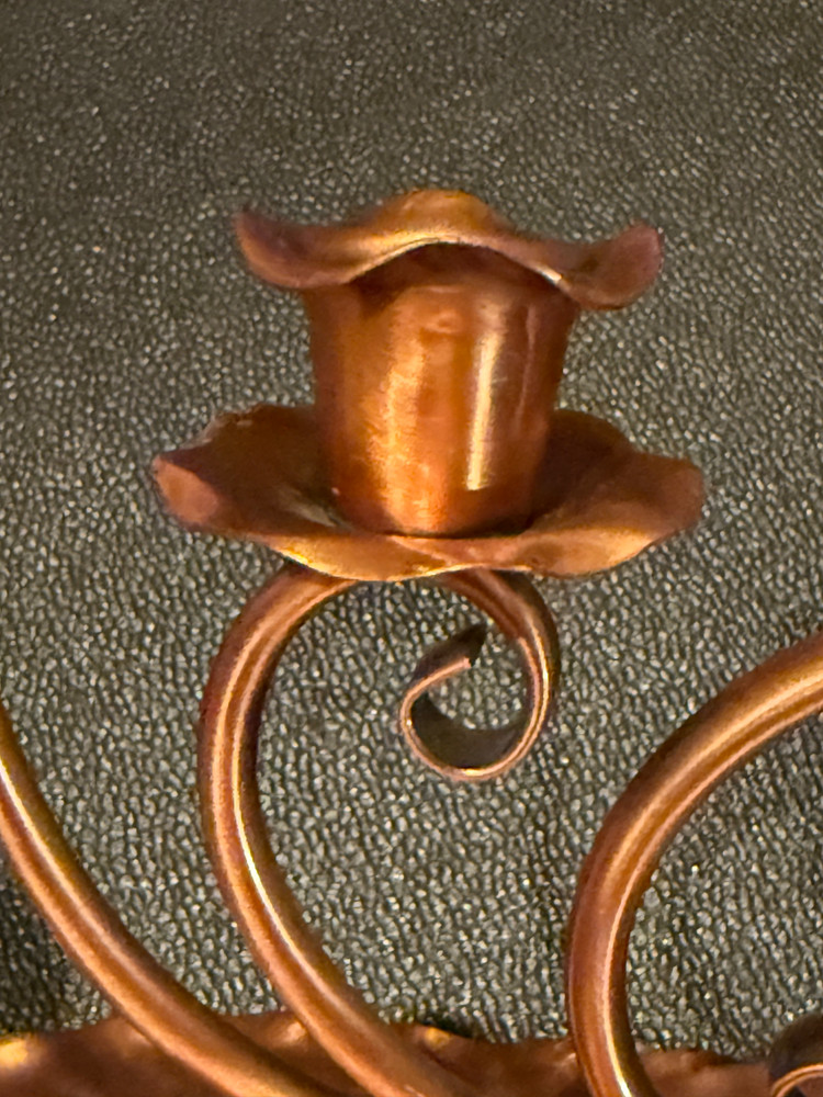 Vintage Solid Copper Gregorian Double Candlestick Holder W/ Sniffer