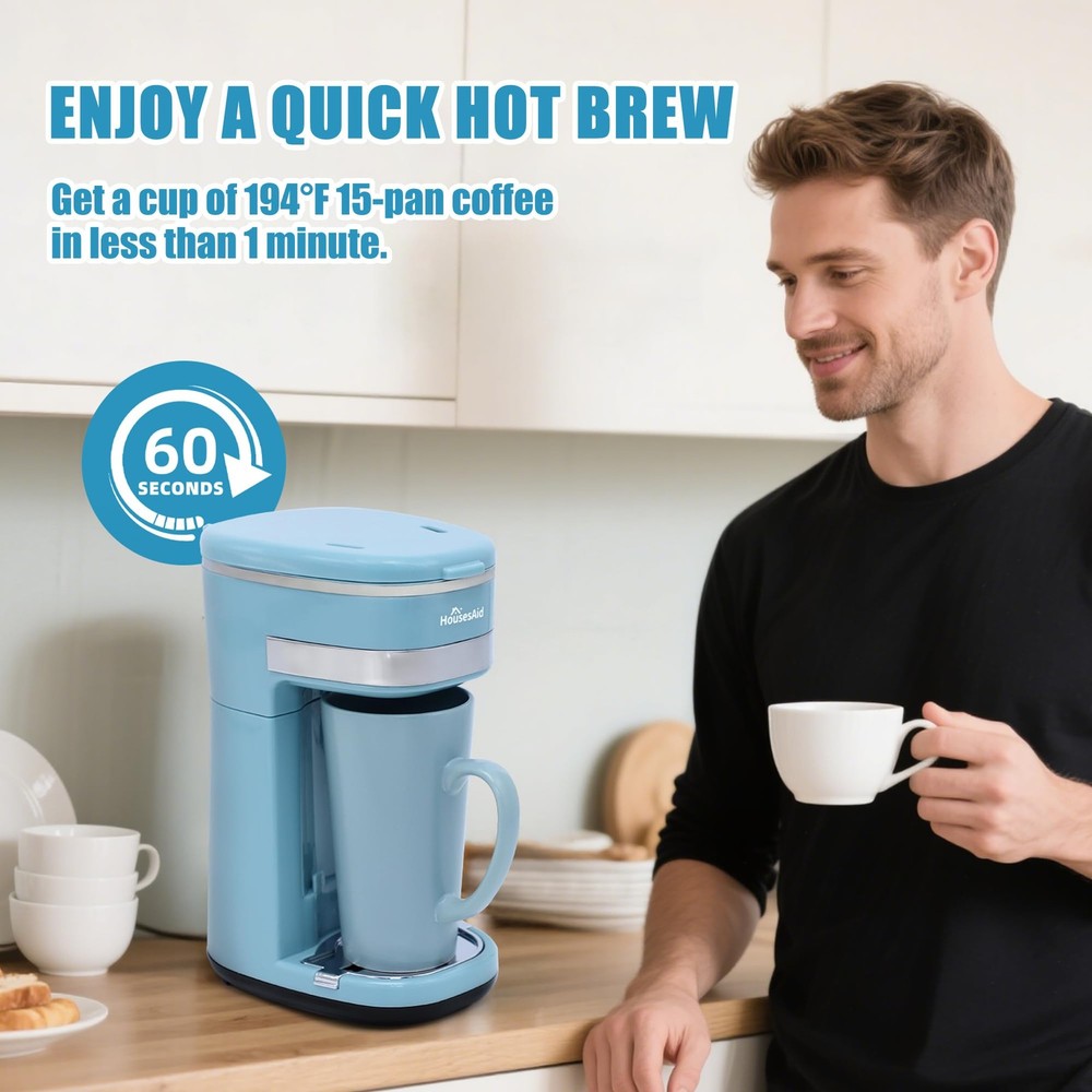 Coffee Machine Single Serve Coffee MakerOne Cup Coffee Maker with Reusable Fi...
