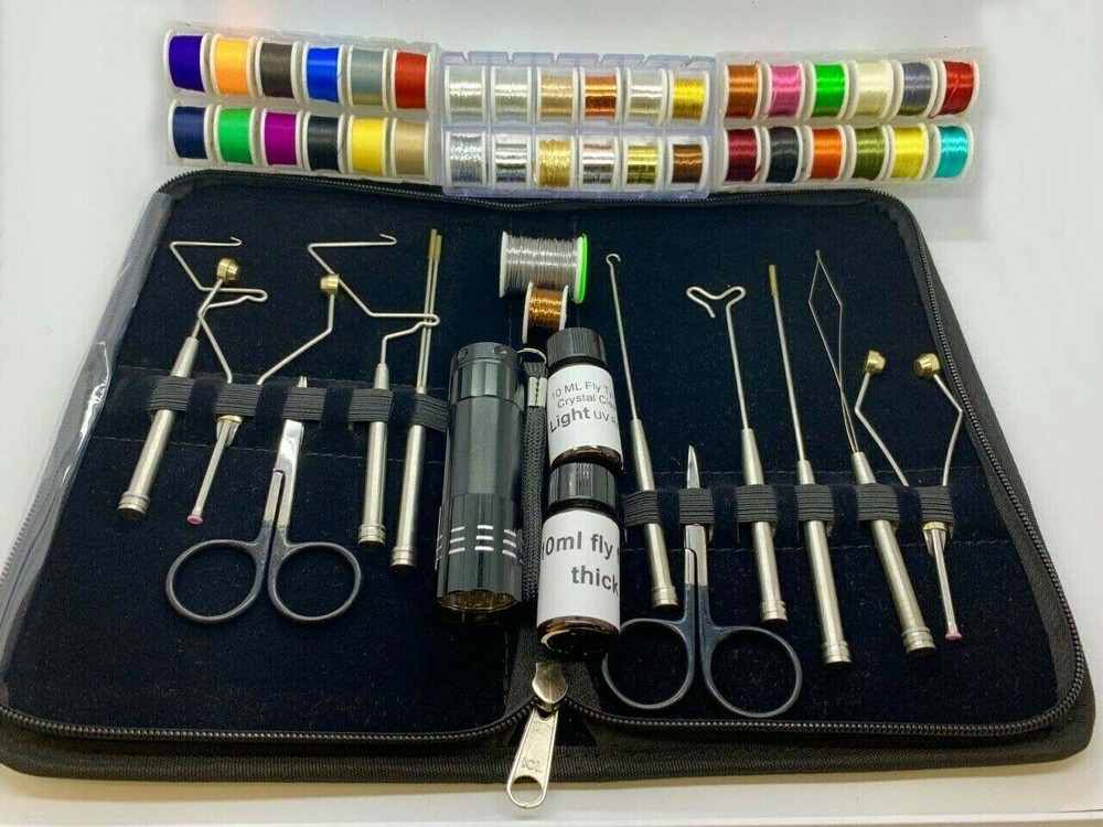 Poseidon Hand Crafted Troutflies Fly Tying Tools Materials Kit, Tinsel, Thread