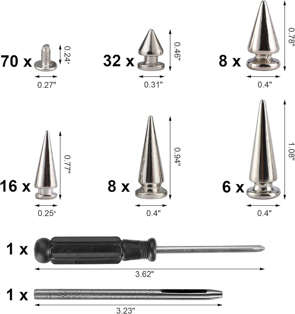 YORANYO 70 Sets Mixed Shape Spikes and Studs Tree 70Pcs, Silver