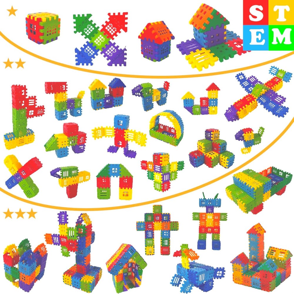 Building Blocks – 100-piece Builders Blocks Set with Storage Bag – Interlocki...