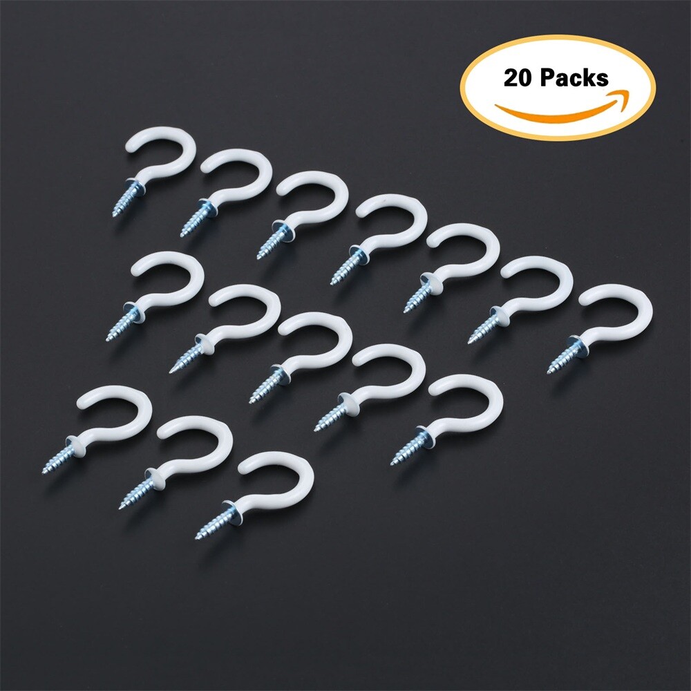 20Pcs 1.54" Strong Sharp White Vinyl Coated Ceiling Hooks Space-saving Hardware