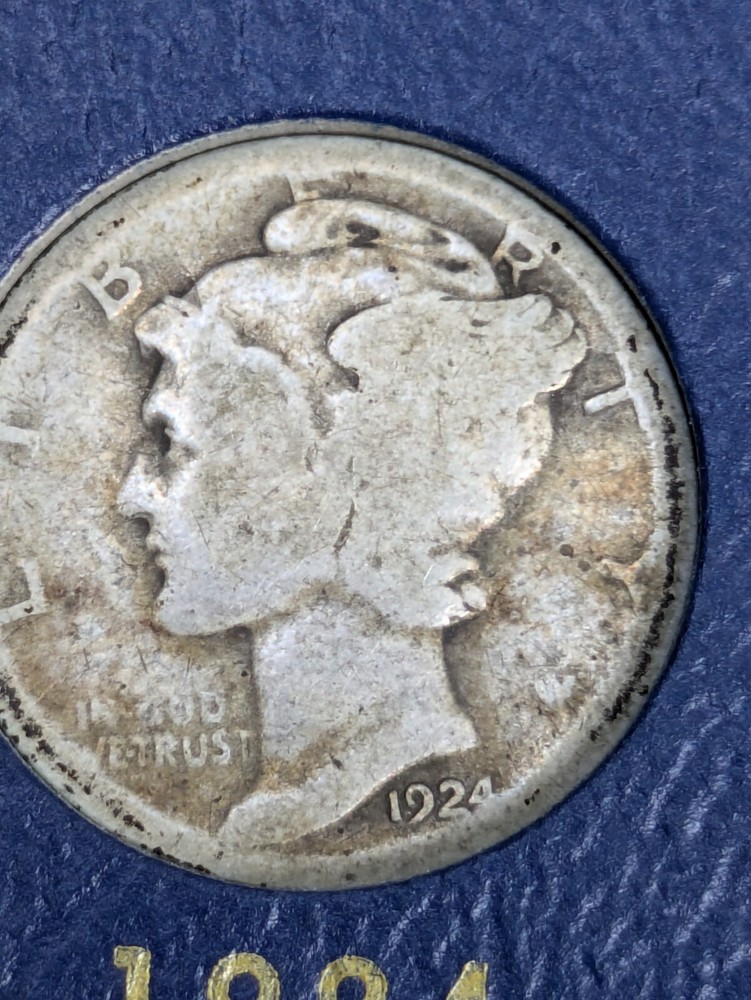 1924 Mercury AG Silver Dime 10 Cent