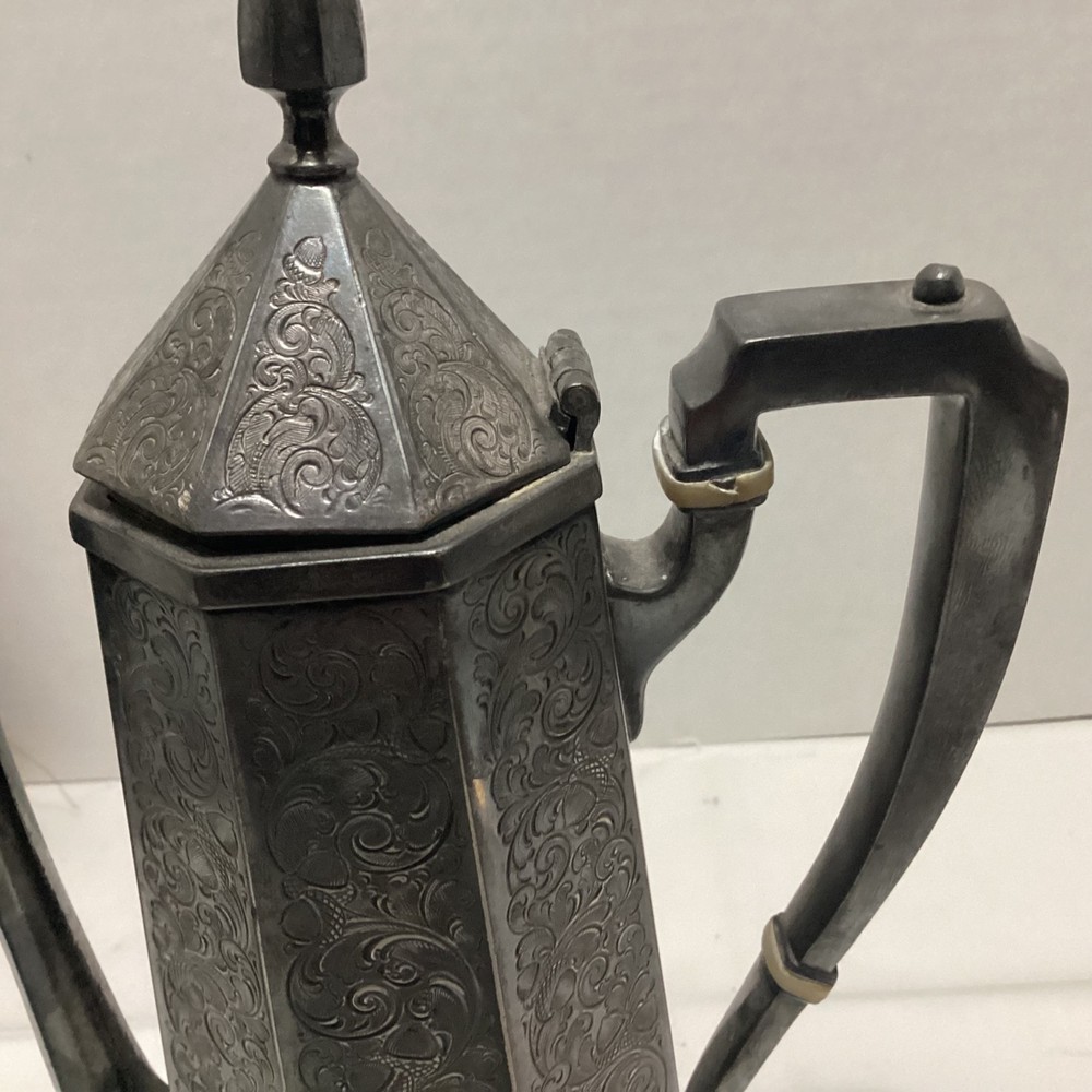 Vintage Derby Silver Plate Octagon Tea Pot with Acorns Pattern