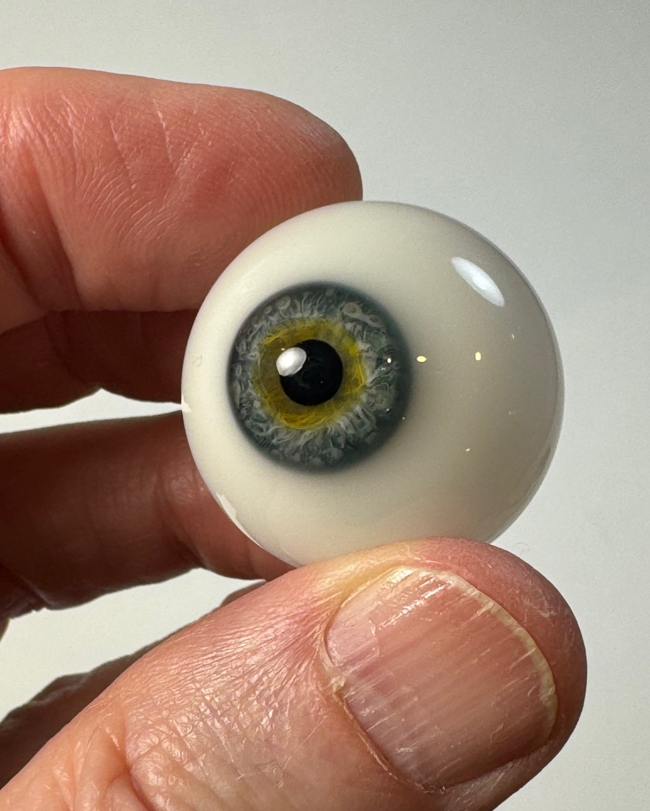 Antique German hand-blown human prosthetic glass eye. Full eyeball. Blue.