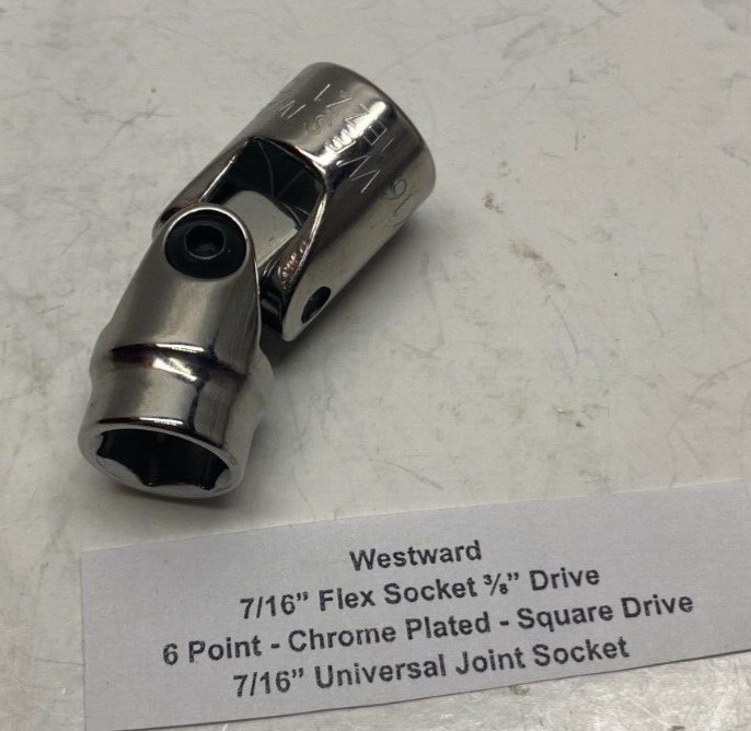 WESTWARD 7/16" Flex Socket - 3/8" Drive - 6 pt - 7/16" Universal Joint Socket