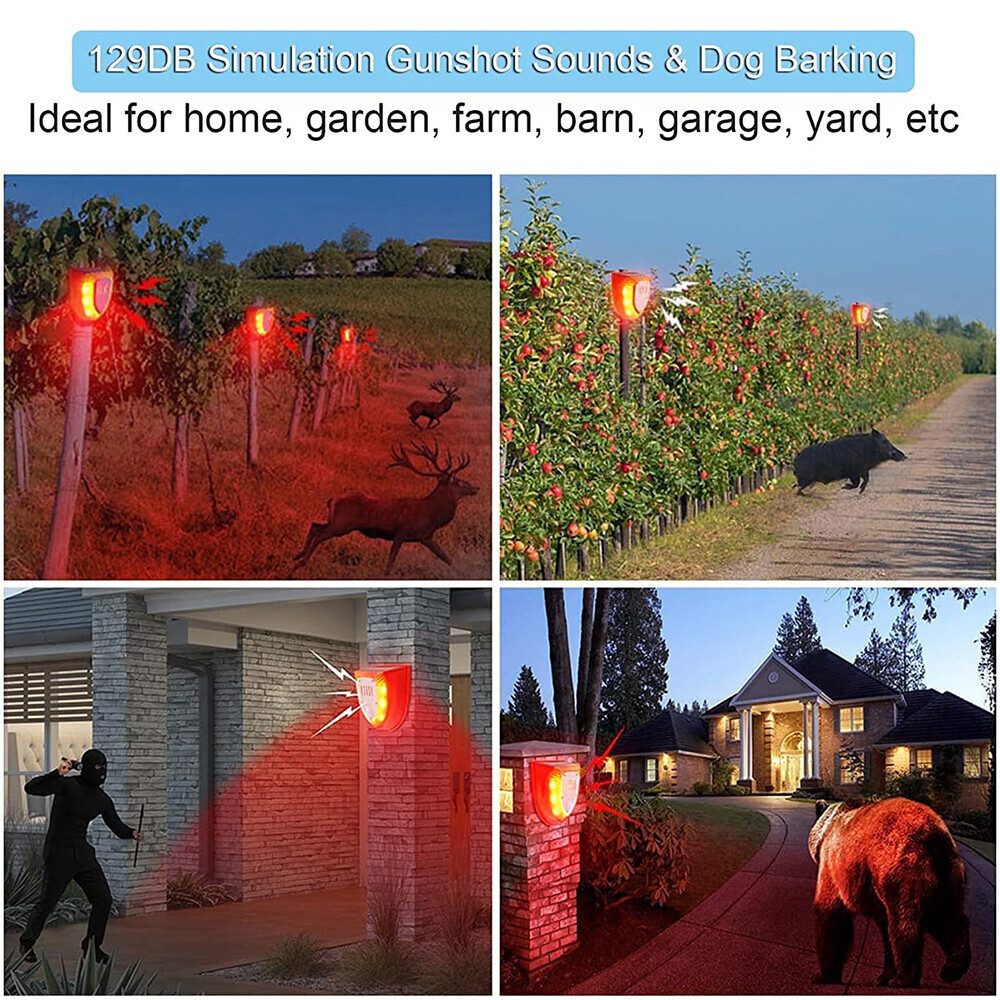 Solar Alarm LED Light Solar Strobe Light Wireless Motion Sensor Detector Outdoor