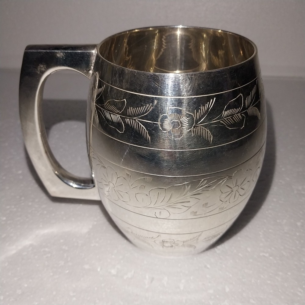 Vintage Silver Plated Elegant Floral Barrel Mug In Box  E.P.N.S