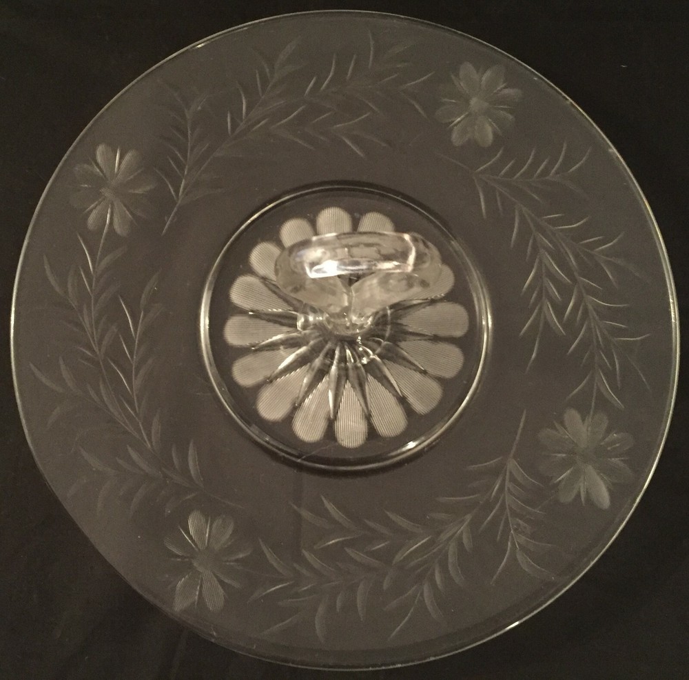 Handled Clear Etched Glass Snack Tray