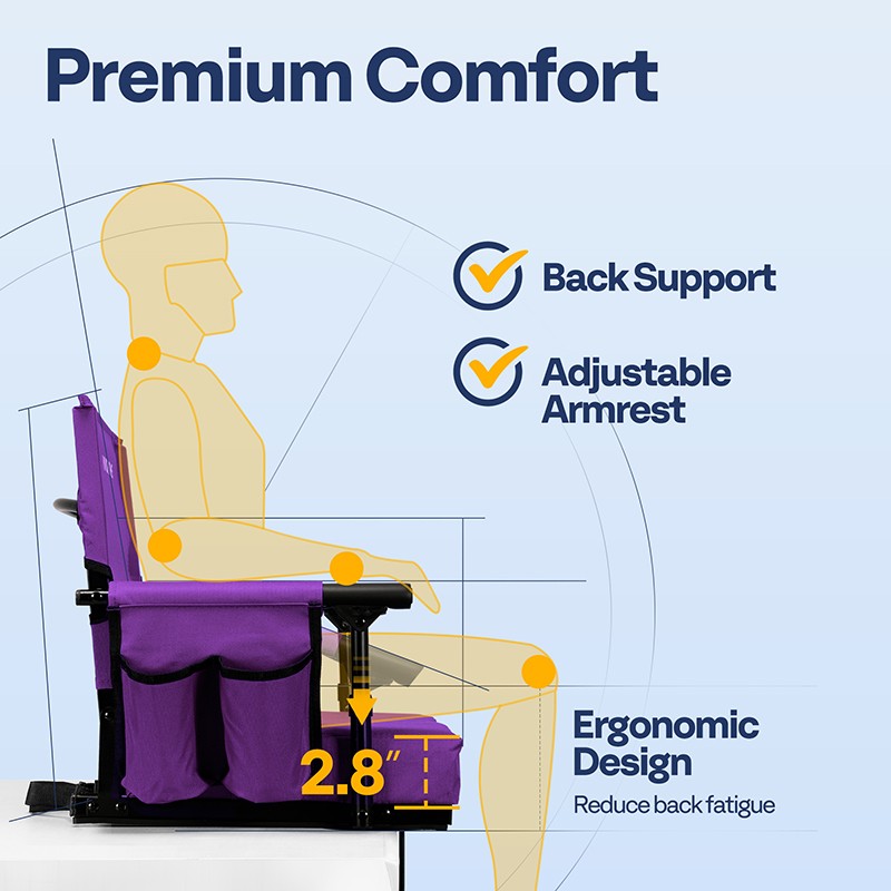 2 Pack Portable Stadium Seat Bleacher Chair Padded & Cup Holder Shoulder Strap