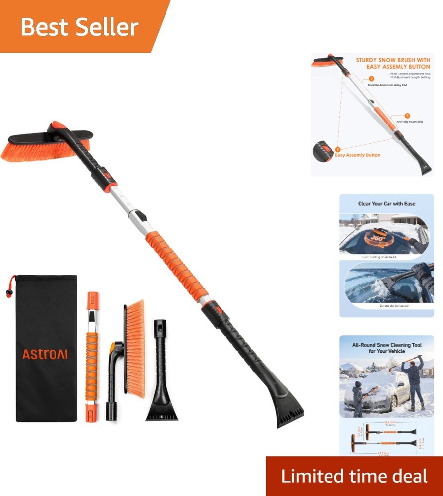 Thick-Bristled Snow Brush & Ice Scraper Combo - Ultimate Winter Tool (Orange)