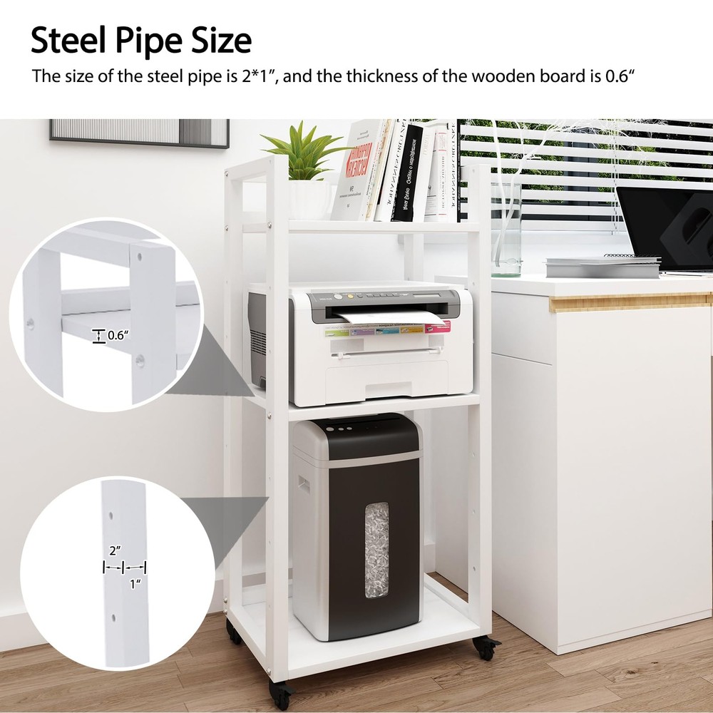 3-Tier Movable Printer Stand Floor-Standing Desk Side Shredder Stand Computer...