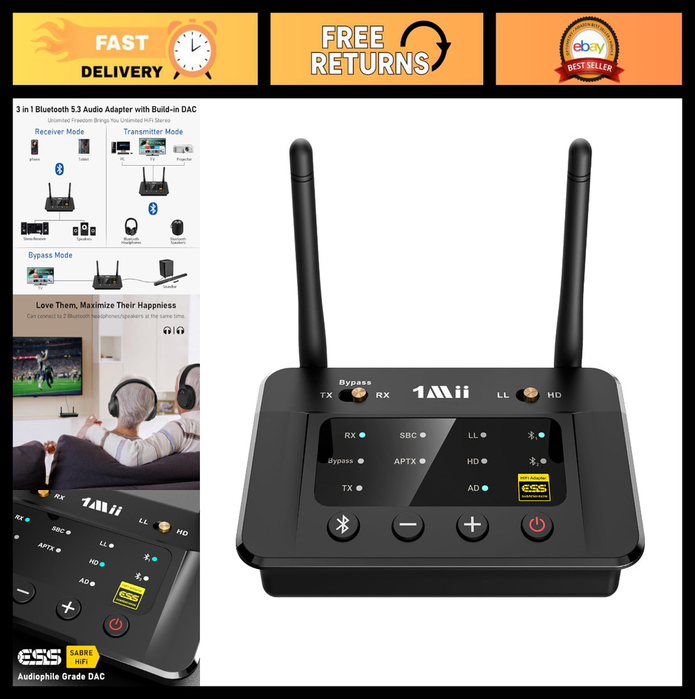 Bluetooth 5.3 Transmitter Receiver for Home Stereo TV, HiFi Wireless Audio Adapt