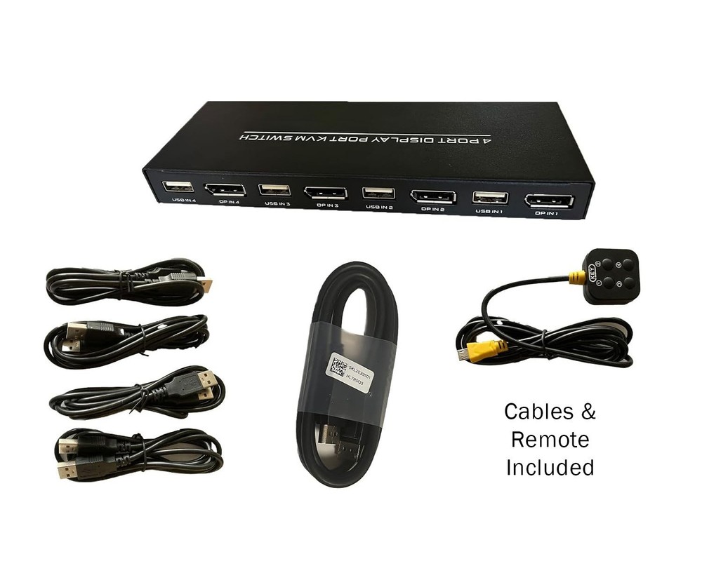 KVM Switch 4 Computers - Share Monitor, Keyboard, Mouse, Printer, USB Devices