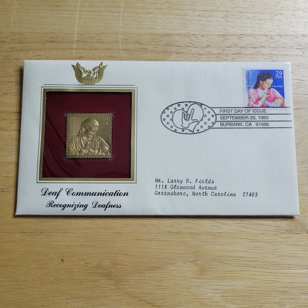 Deaf Communication Recognizing Deaf 22kt Gold Replica Stamp 1st Day Issue w/card