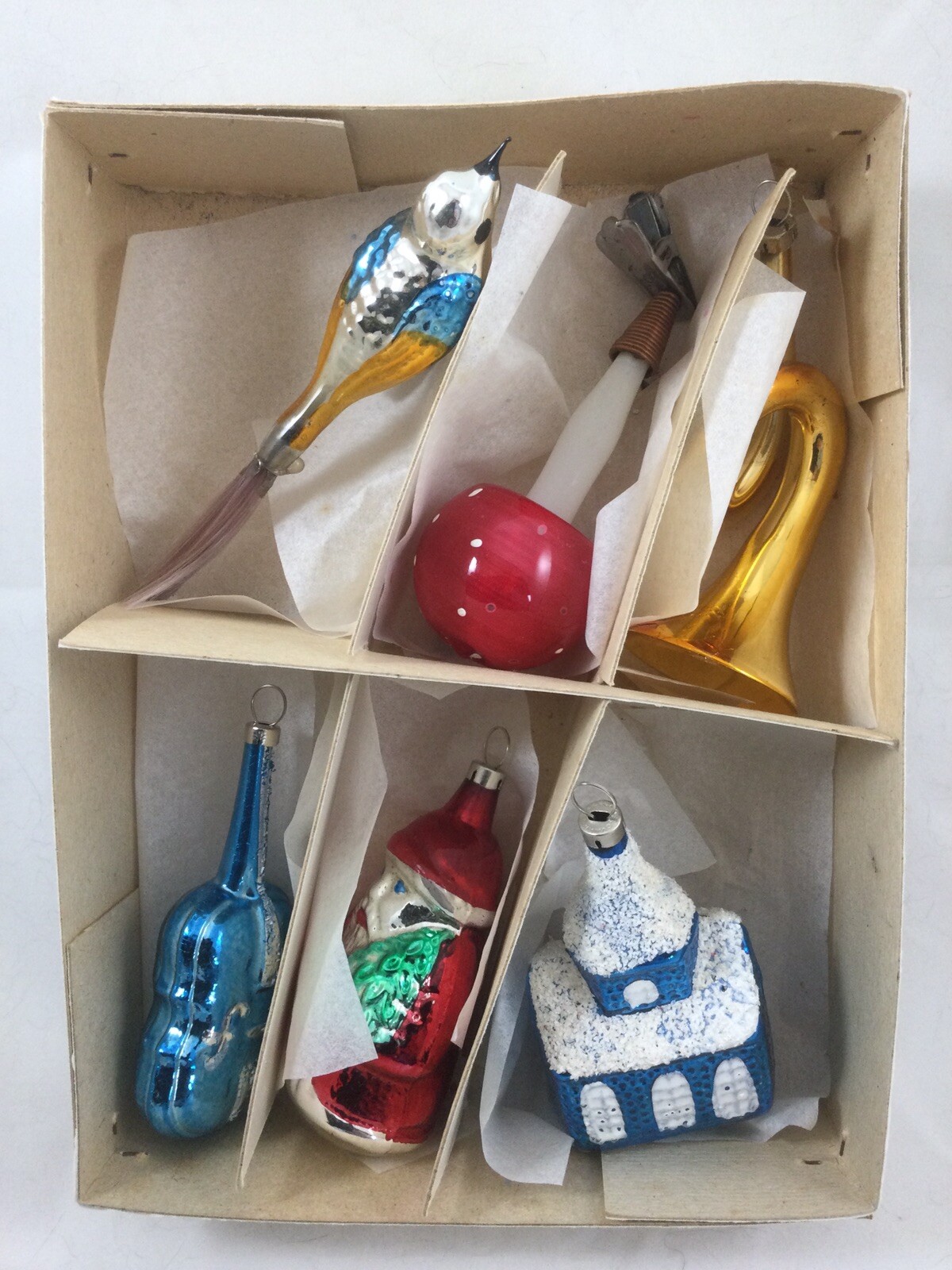 vintage czechoslovakia glass christmas ornament set of 6