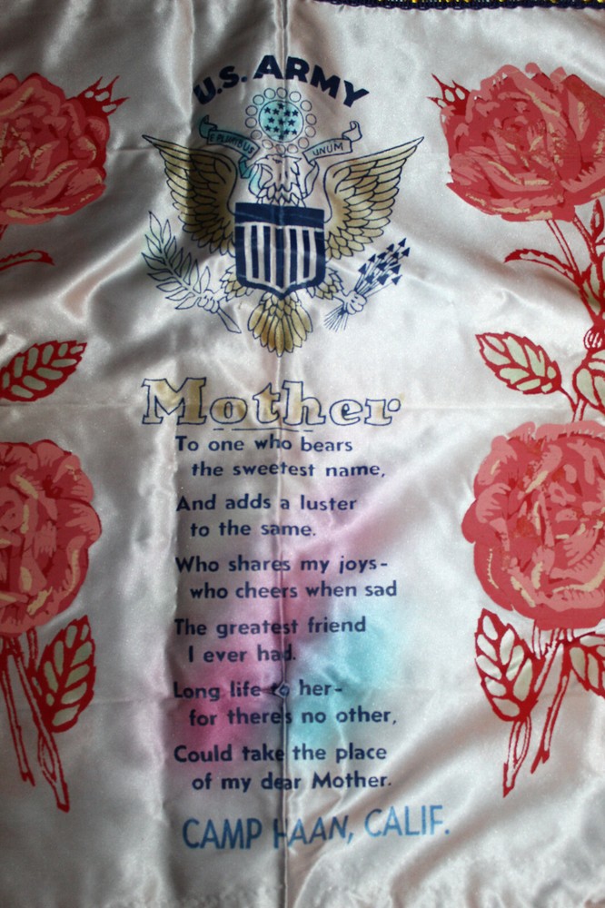 Original WW2 U.S. Army "Mother" (Poem) Camp Haan, Calif. Pillow Cover, VG