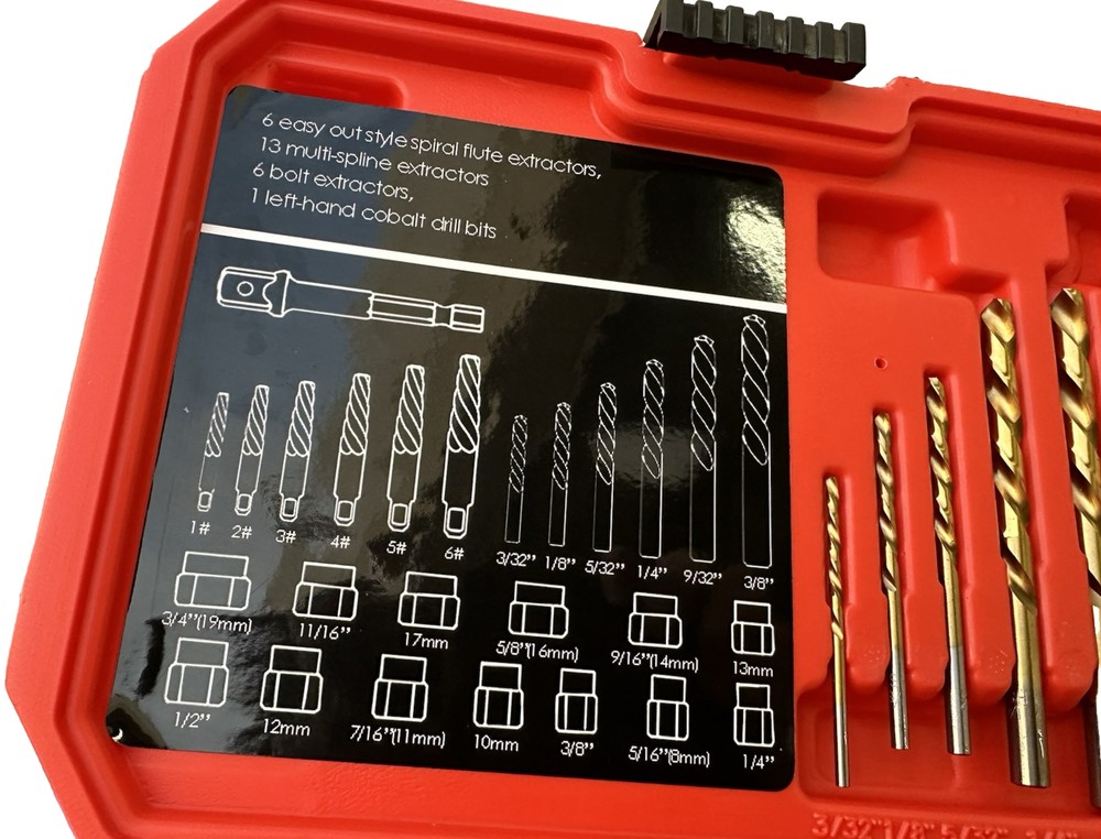 26pc Screws Bolt Extractor Set W/Reverse Drill Bit Kit Lug Nut Extraction EZ Out
