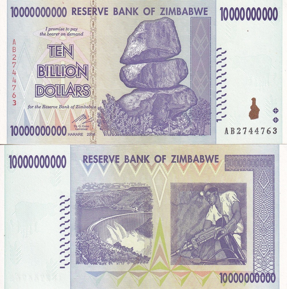 Zimbabwe 10 Billion Dollars 2008 P 85 AUnc
