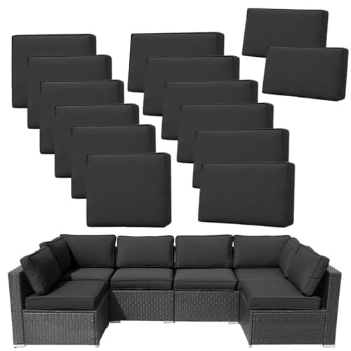 14Pieces Patio Cushion Covers Replacement Outdoor 25.6x 25.6×3.94inches Black