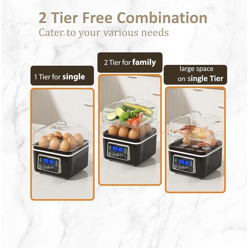2 Tier Electric Vegetable Steamer W/ Timer Keep Warm Feature & Egg Cooker New