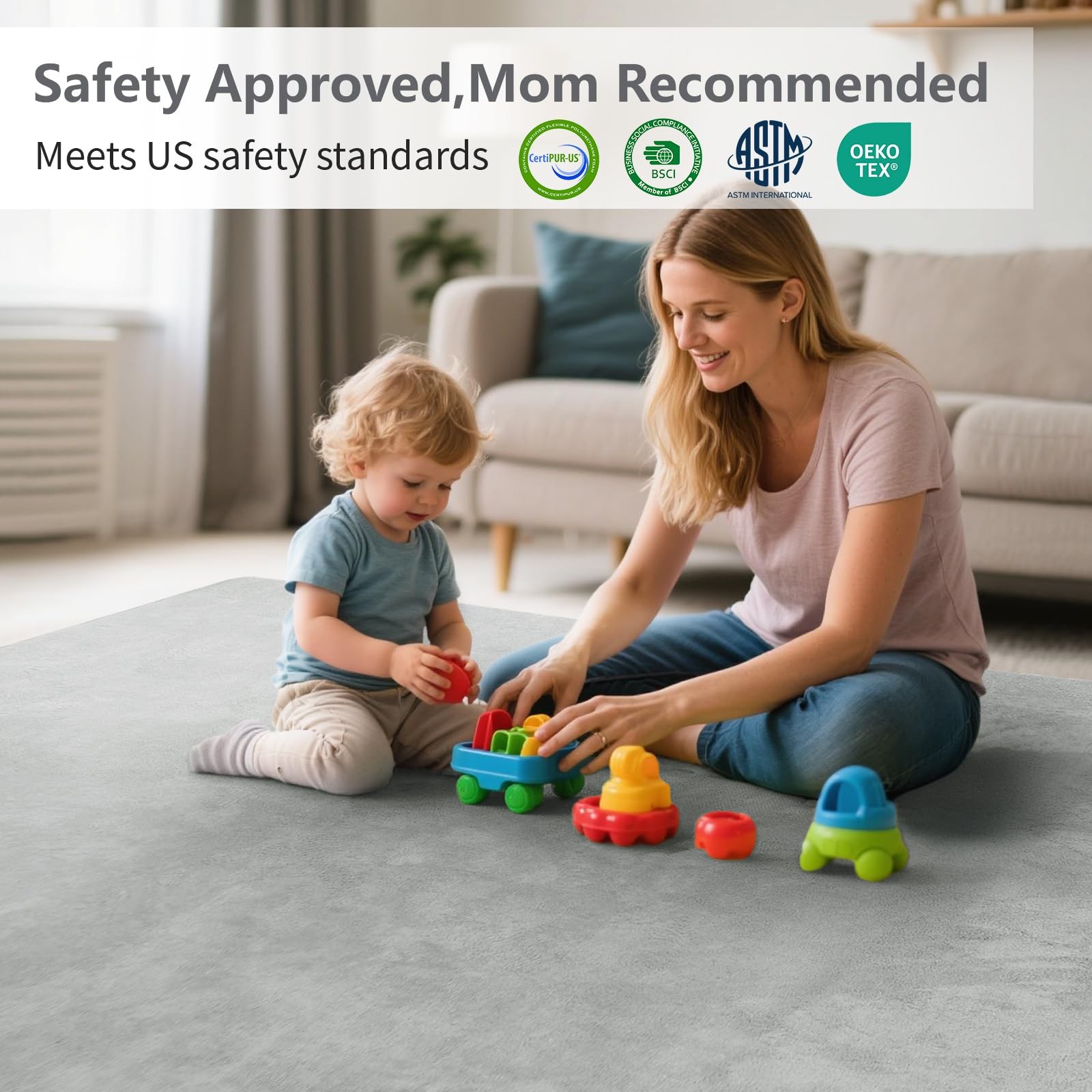 Baby Play Mat for Floor,1.3" Thick Elasti-Foam 50"×50" Playpen Mat Non-Slip Rug