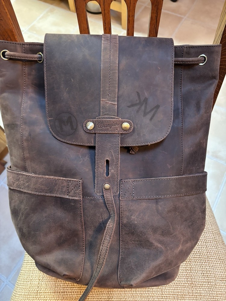 All Leather Brown WRANGLER Heavy Duty Backpack Mint Condition