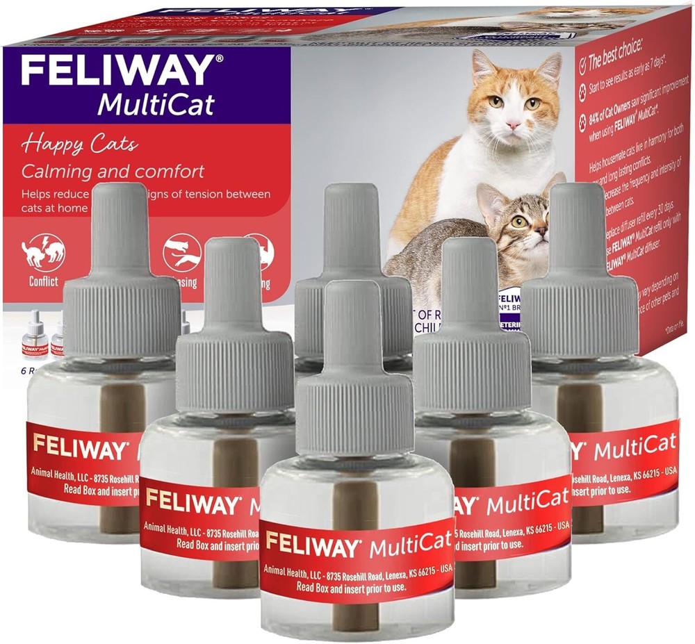 FELIWAY MultiCat Calming Diffuser Refill 6-Pack, 180 Days, Reduce Cat Conflict
