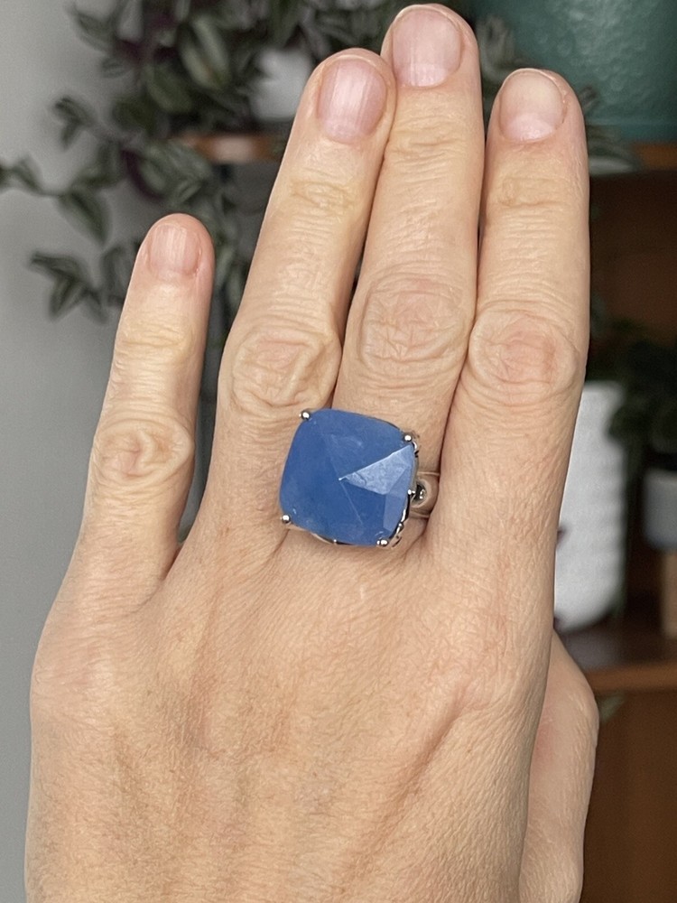 SX 925 Silver Blue Jade RING SIZE 8