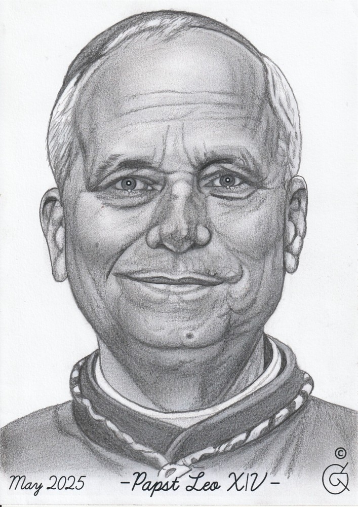 Papst Leo XIV - pencil drawing - unique