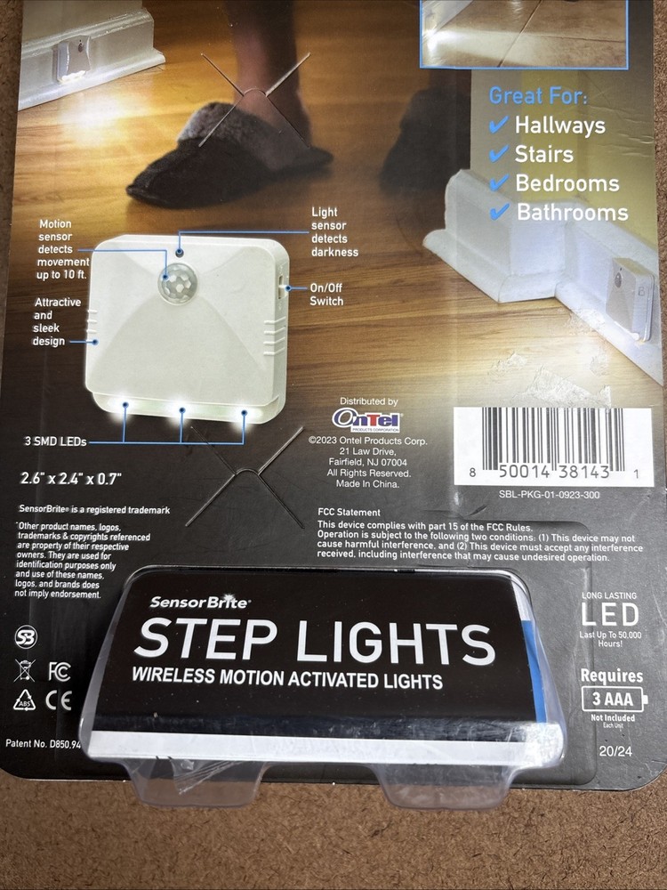 (2-Pk) Sensor Brite Peel & Stick Wireless Motion-Activated LED Step Lights