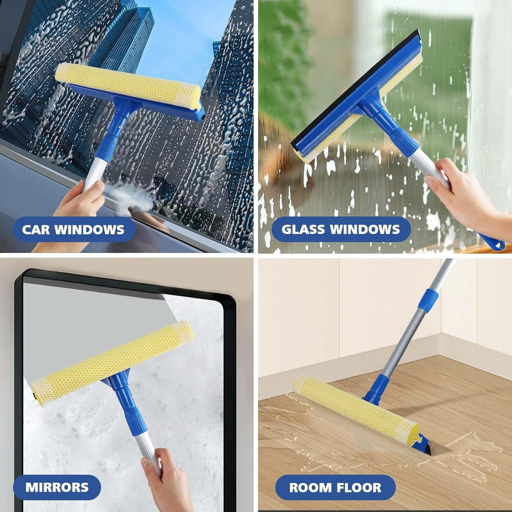 Professional Window Squeegee,2 in 1 Squeegee Window Cleaner with Long Stainless