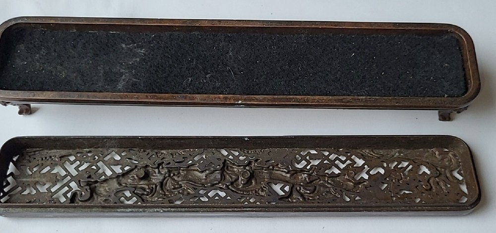 Antique Rectangular Bronze Horse Incense Burner 长方形群奔马青铜熏香炉 j8