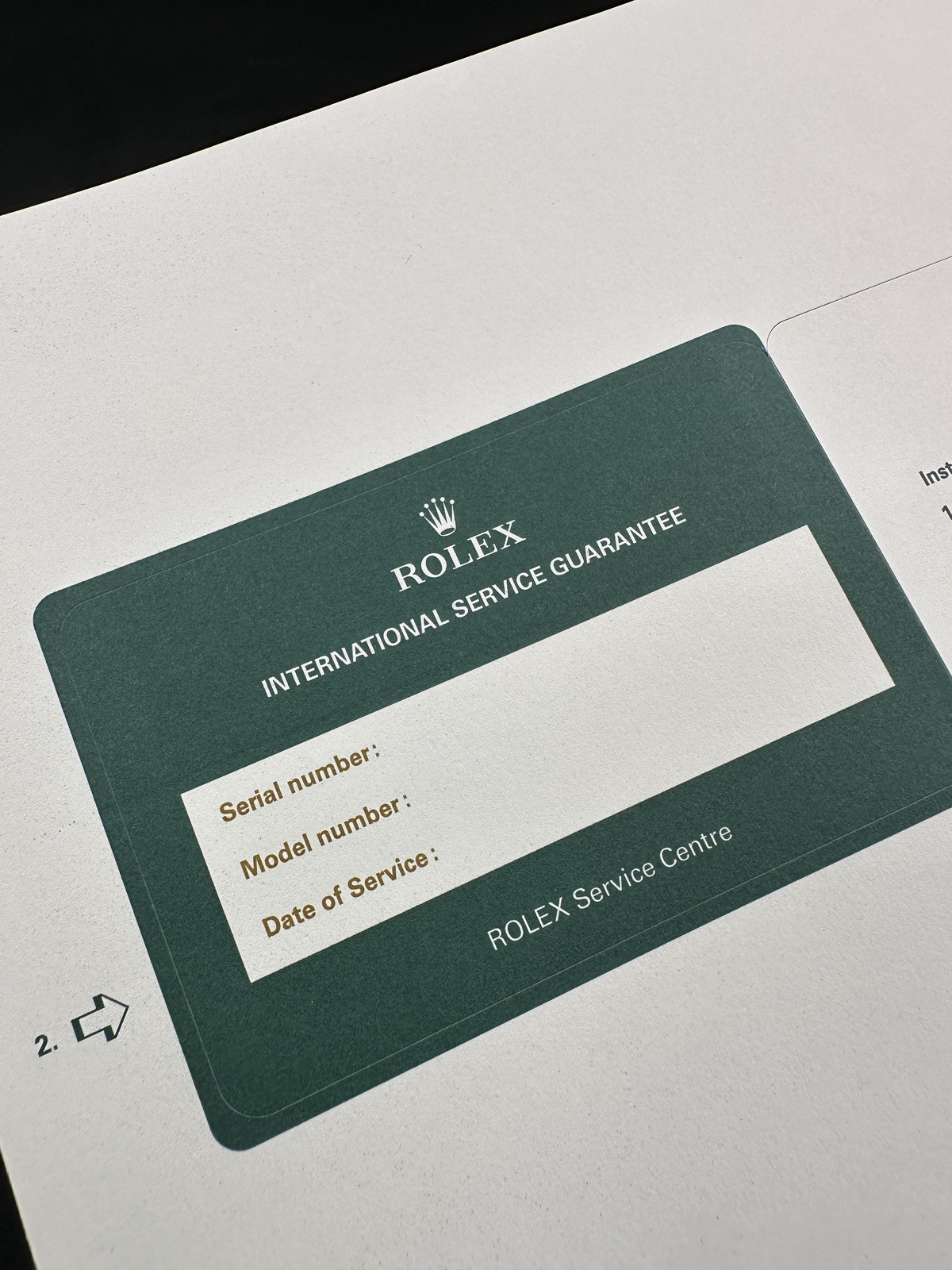 Official Blank Rolex Service Card from Rolex Service Center. NEW