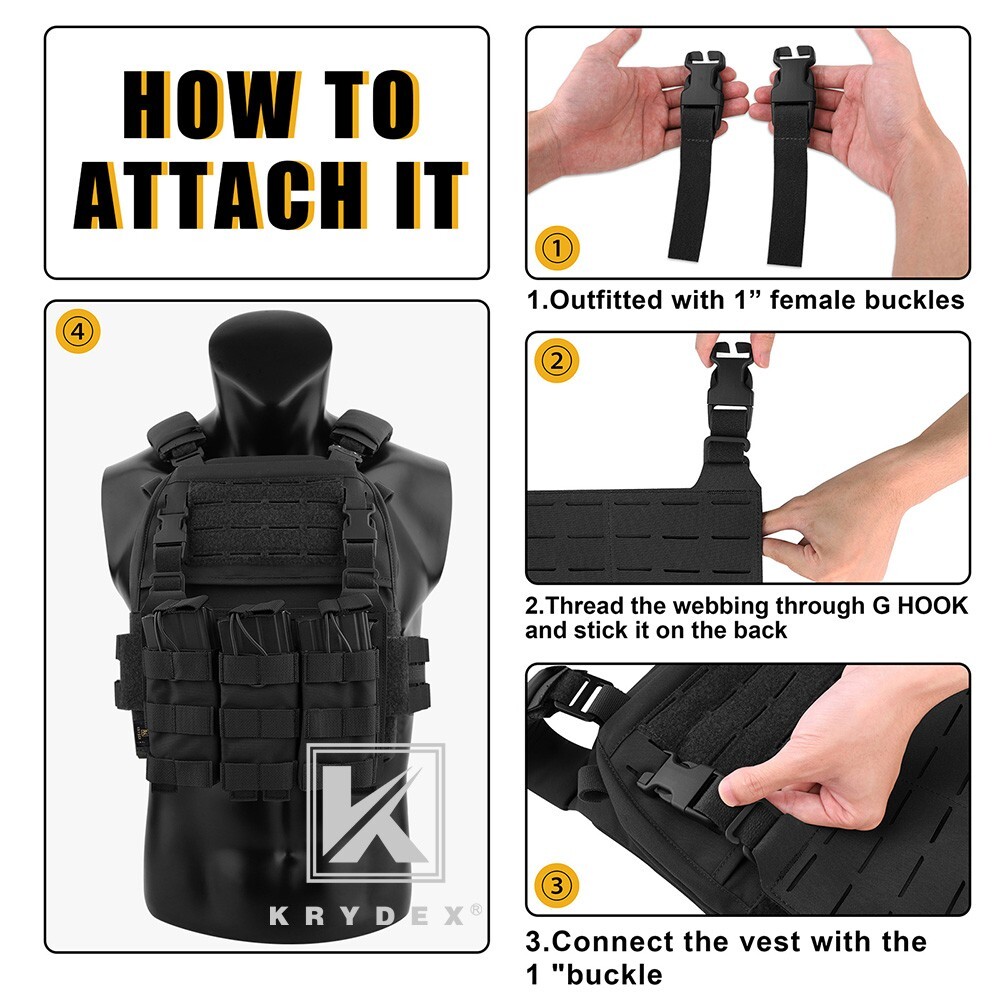 KRYDEX Tactical Laser cut MOLLE Panel Front Flap Placard Removable Buckle Black