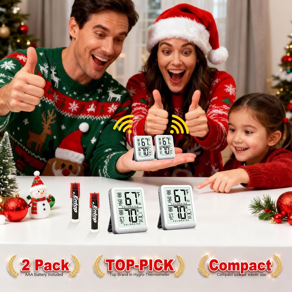 Antonki 2-Pack Room Thermometer, Digital Small 2 Pack, White (New Version)