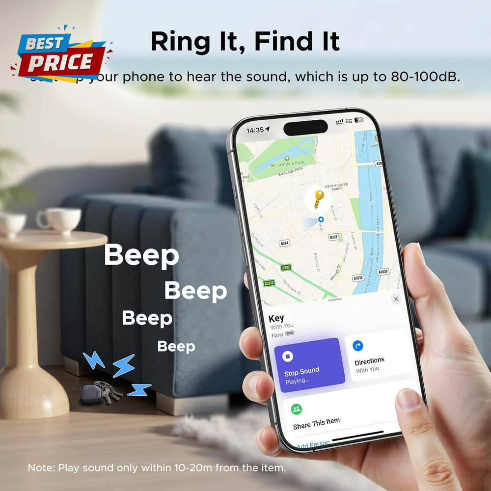 Finetrack Air Tracker Tags (Ios Only) 4 Pack, 2-Year Replaceable Battery Bluetoo