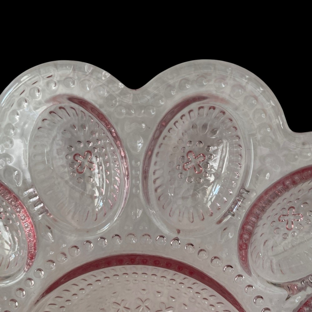 NEW Bunny Boulevard Pink Glass Devilled Egg Plate Platter 10in Embossed Easter
