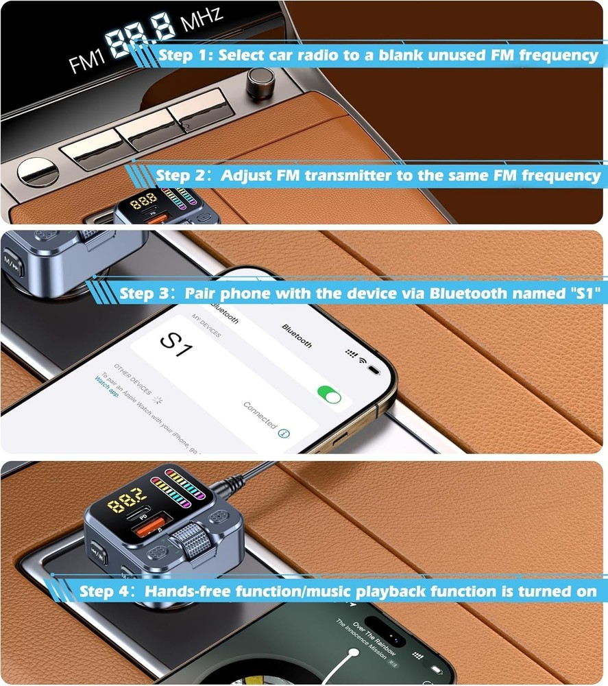 Transmisor Bluetooth 5.3 USB Para Carro Auto Cargador Receptor Adaptor FM Radio