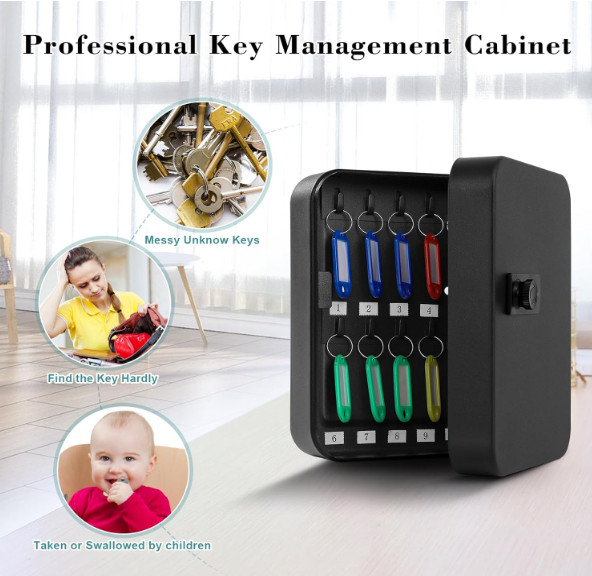 Key Cabinet Wall Mount,Locking Key Organizer,Key Storage Lock Box with Code,Key
