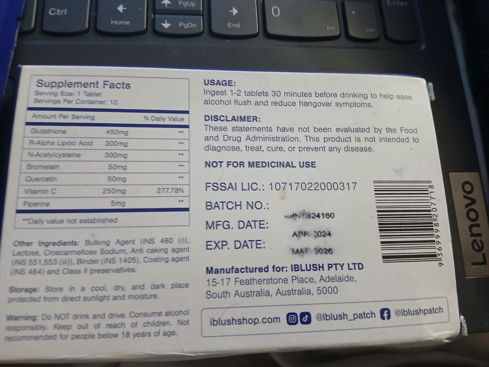 iBlush Alcohol Flush Tablets 10 Tablets Exp 03/26