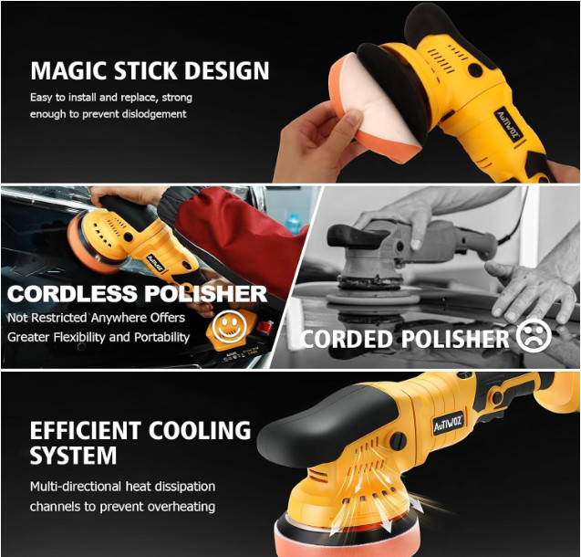 Cordless Car Buffer Polisher Plastic 5 Inch Buffer Auto Detailing Boat Sanding