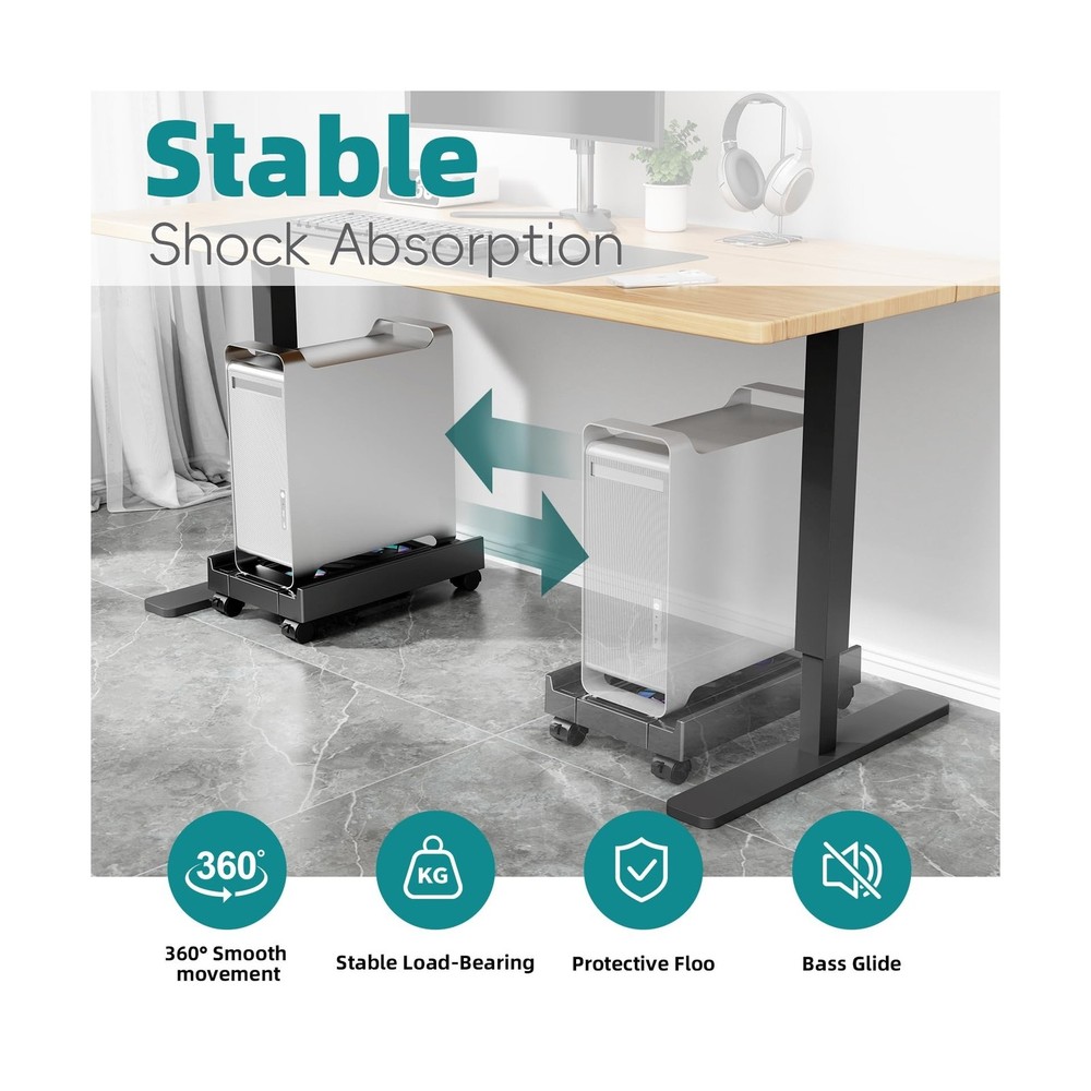 Adjustable Computer Tower Stand with Cooling Fan, Mobile CPU Holder with 4 Ro...