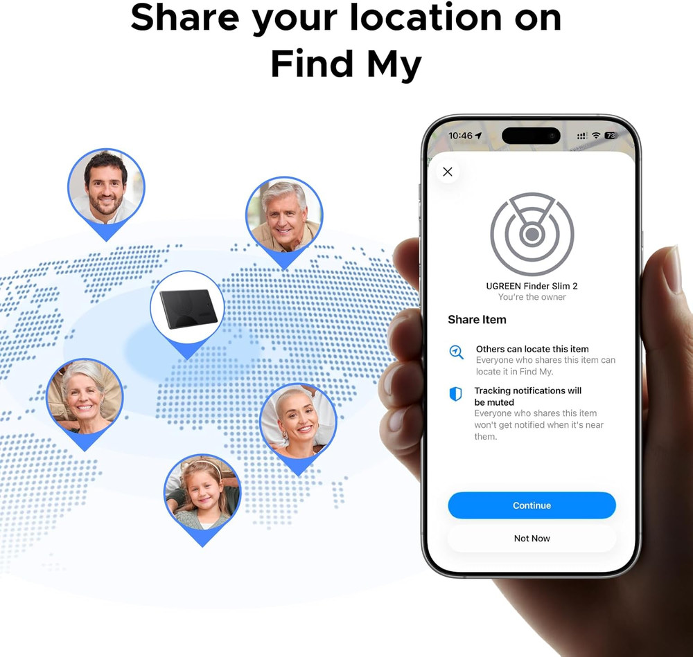 UGREEN Finetrack Slim Wallet Tracker Card (Ios Only), Bluetooth Air Tracker Tags